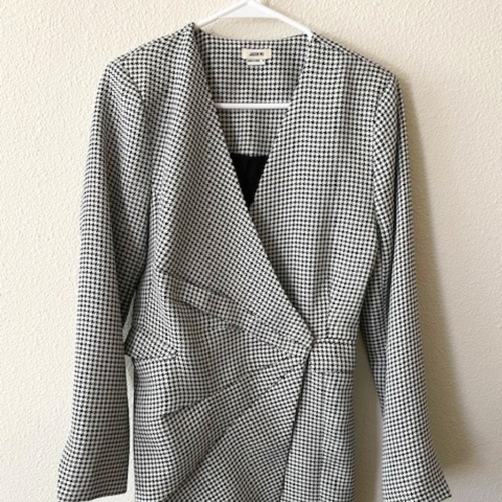 Jason Wu Black & White Houndstooth Long Sleeve Designer Winter Jacket, Spring Pa